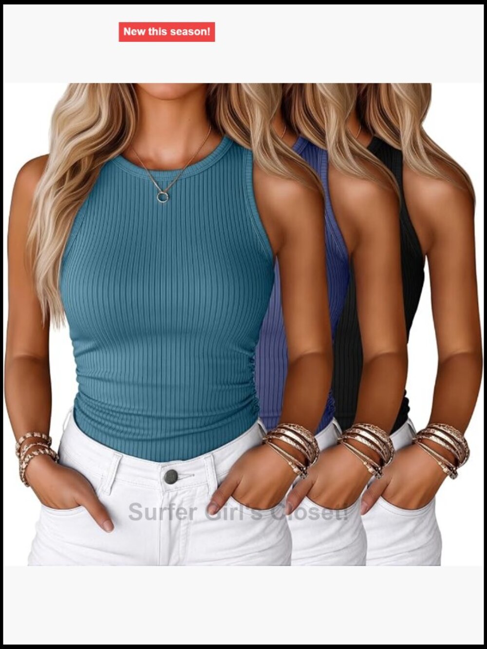 3 Pack Sleeveless Cotton Tank Tops with Side Ruching
